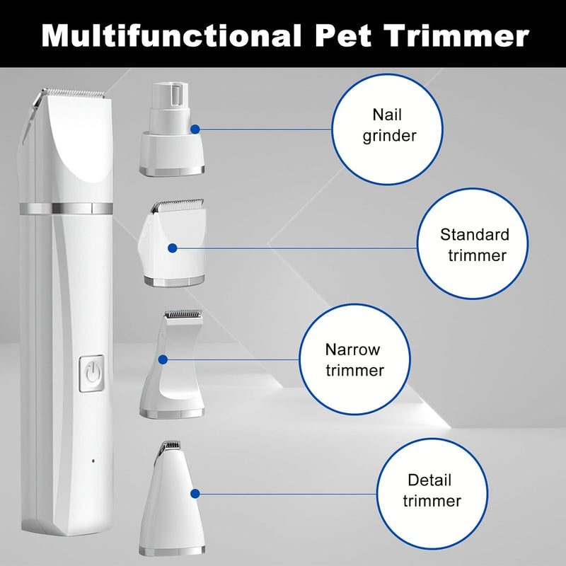 4 in 1 Leise Hundeschermaschine, Schermaschine Hund mit 4-Grössen-Trimmerkopf, IPX7 Wasserdichter Ha