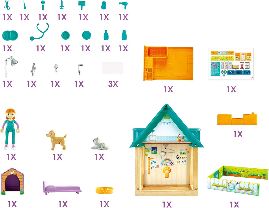 Hape Tierarzt-Set Haus mit Figuren und Tierarztpraxis 30-teilig, ab 3 Jahren