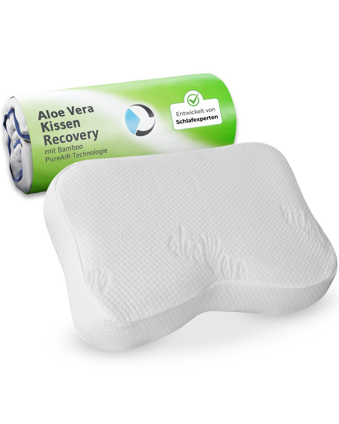 Nackenstützkissen Recovery mit pflegendem Aloe Vera Kissen-Bezug | HWS-Kopfkissen für aktive Hautpfl