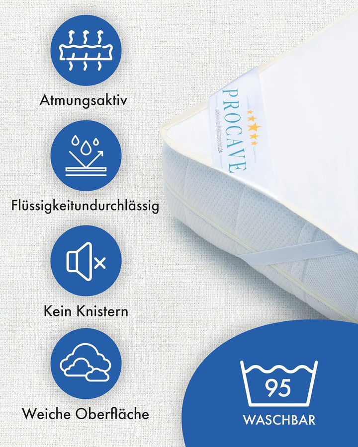PROCAVE® Matratzenschoner 90x220 cm wasserdicht | Atmungsaktiver Matratzentopper mit Nässeschutz | I