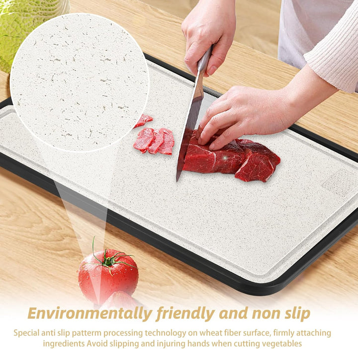 Schneidebrett, grosses Edelstahl schneidebrett,Reisschalen-Faser,Cutting Board mit Saftrutsche,rutsc