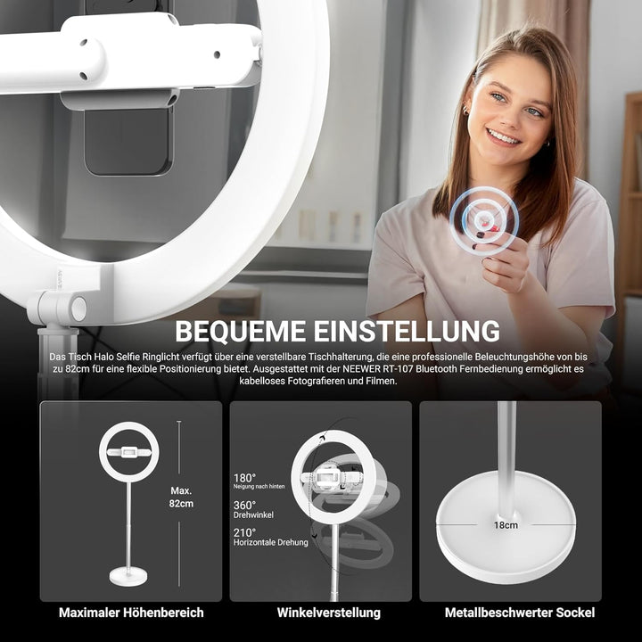 NEEWER Entry Level Version 10" 7W LED Selfie Ringlicht mit Tischständer/Phone Holder/3 Modi CRI85+ 3