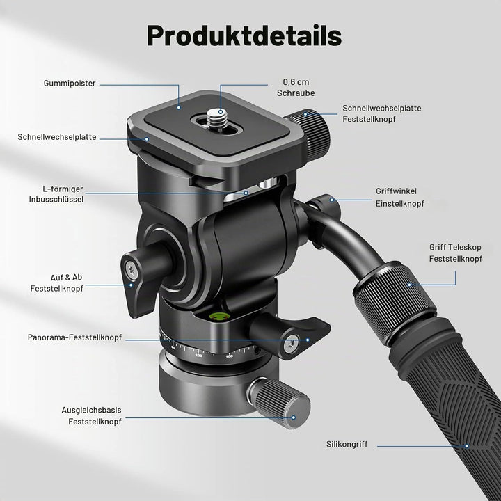 NEEWER Fluidkopf für Videostativ mit +/-10° Nivellierbasis (⌀37mm), Metall Stativkopf Videokopf mit