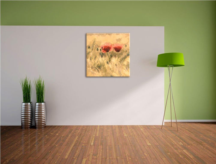 Pixxprint Mohnblumen auf einem Feld als Leinwandbild Quadratisch/Grösse: 70x70 / Wandbild/Kunstdruck