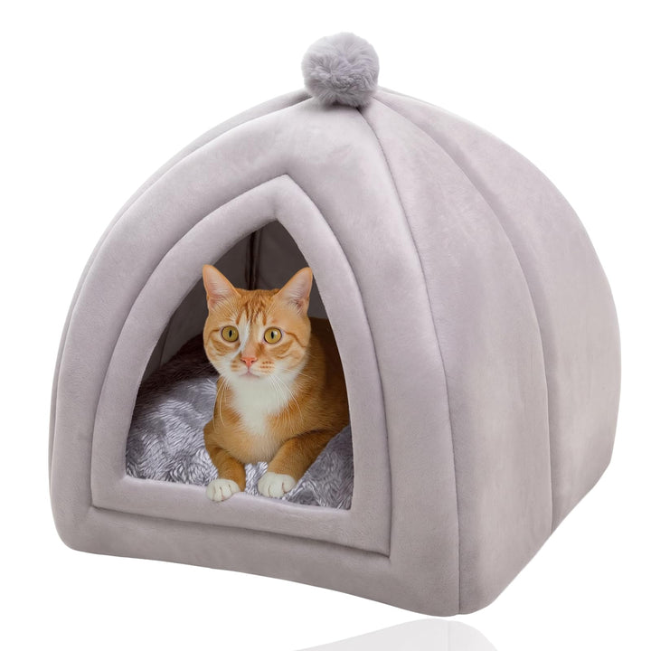 Katzenhöhle für mittelgrosse Katzen mit waschbaren Kissen, 40x40x40cm Dunkelgrau Faltbares Katzenzel