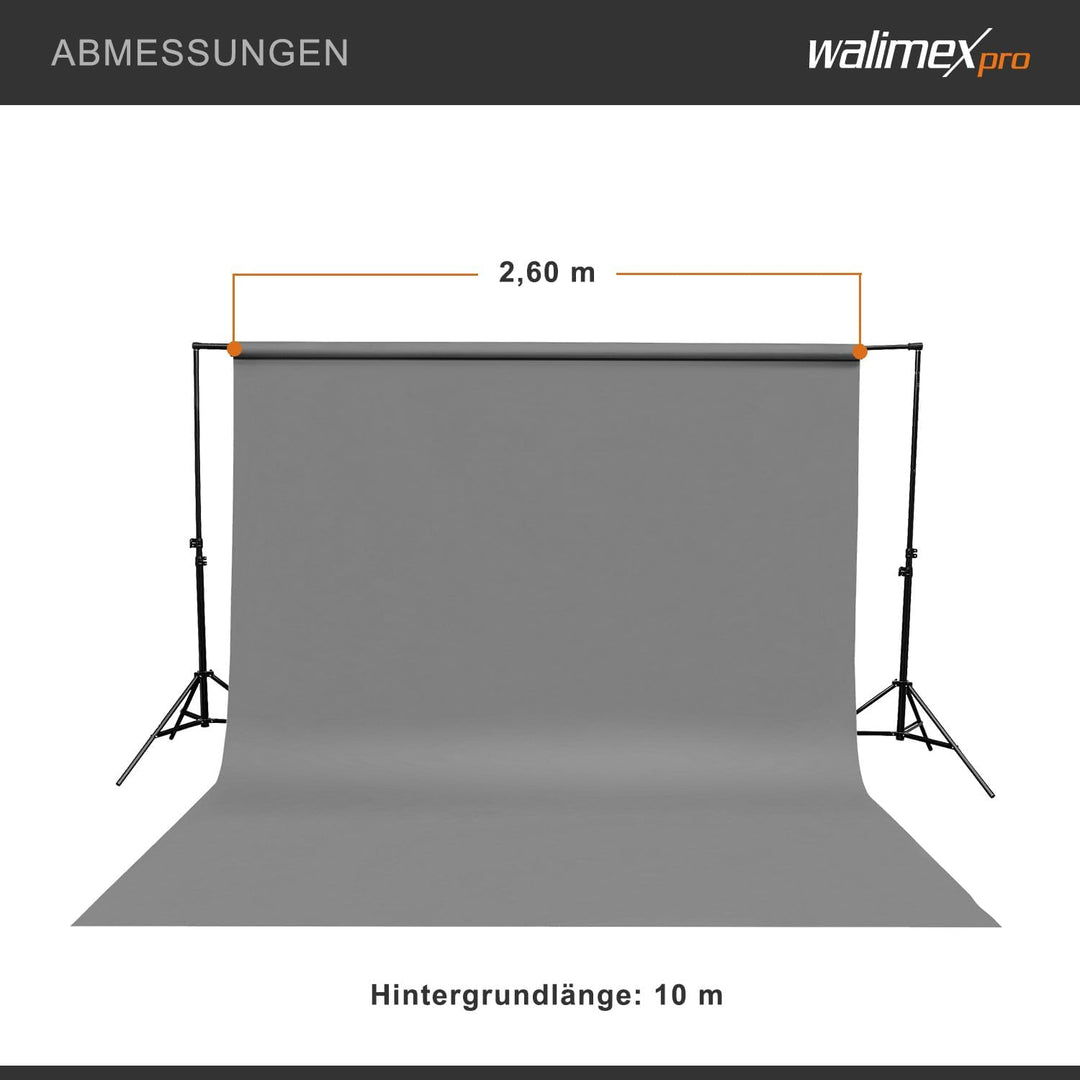 Walimex pro Hintergrundkarton 2,60 x 10 m grau, robuster Fotohintergrund aus Karton, Fotoleinwand al