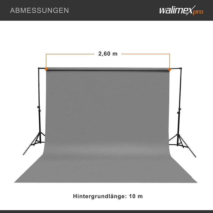 Walimex pro Hintergrundkarton 2,60 x 10 m grau, robuster Fotohintergrund aus Karton, Fotoleinwand al
