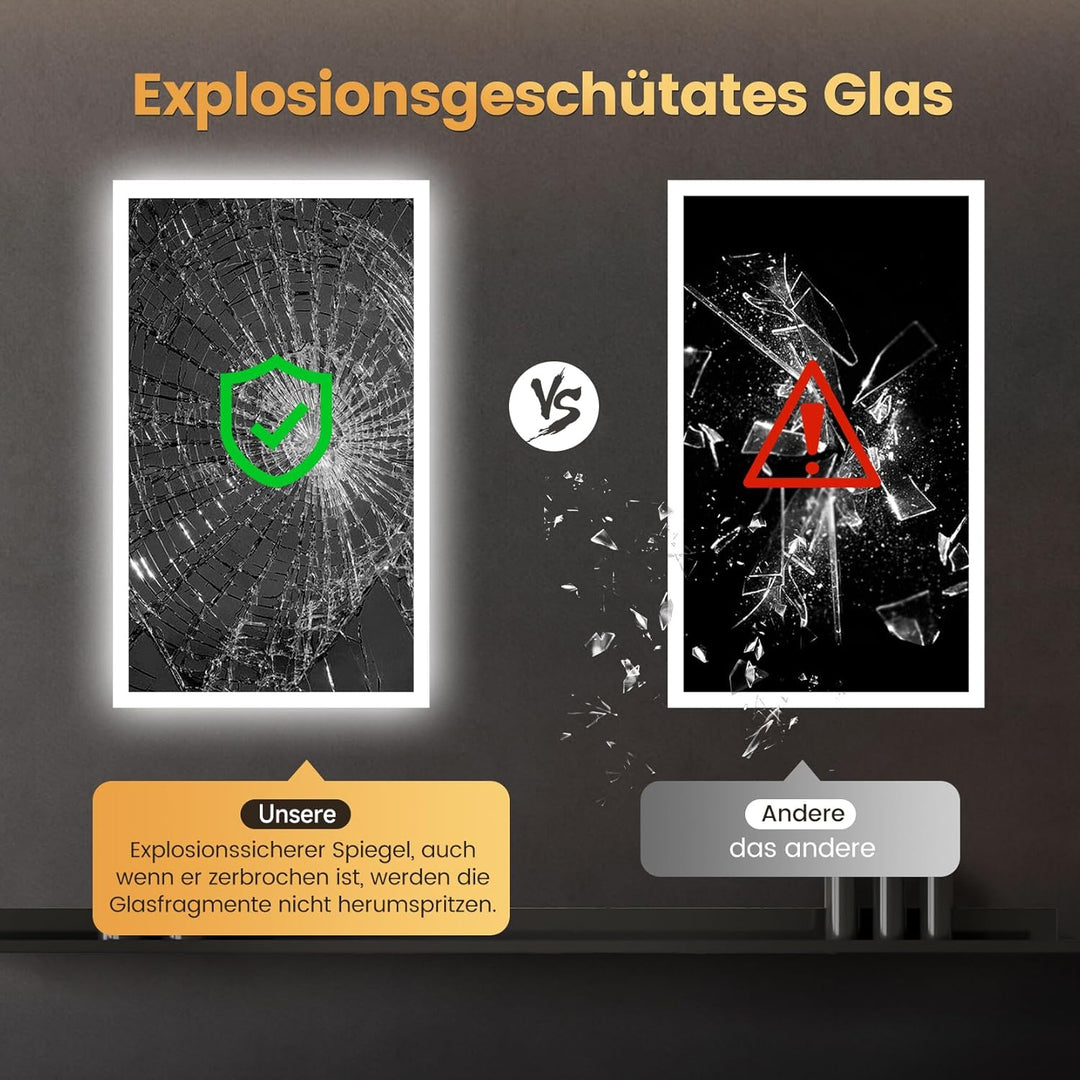 YOLEO Badspiegel mit Beleuchtung, LED Spiegel mit Bluetooth-Lautsprecher, Wandspiegel mit Steckdose,