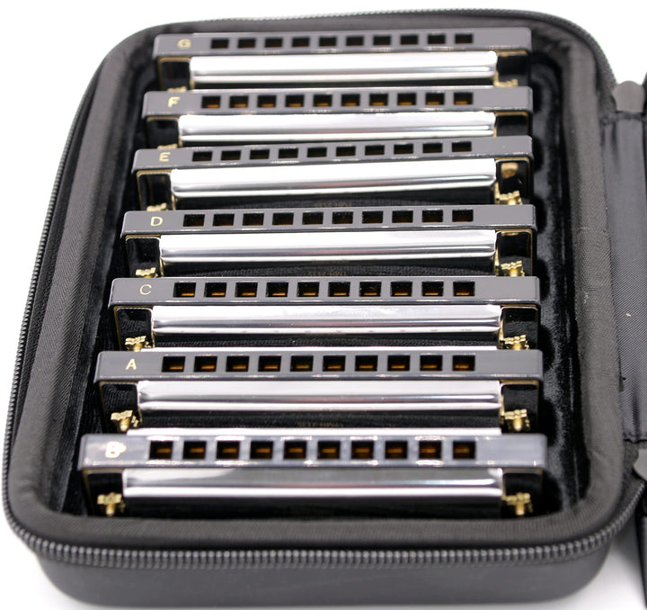 Tuyama® Mundharmonika-Set 7 Mundharmonikas im Koffer diatonisch verschiedene Tonarten C-D-E-F-G-A-Bb