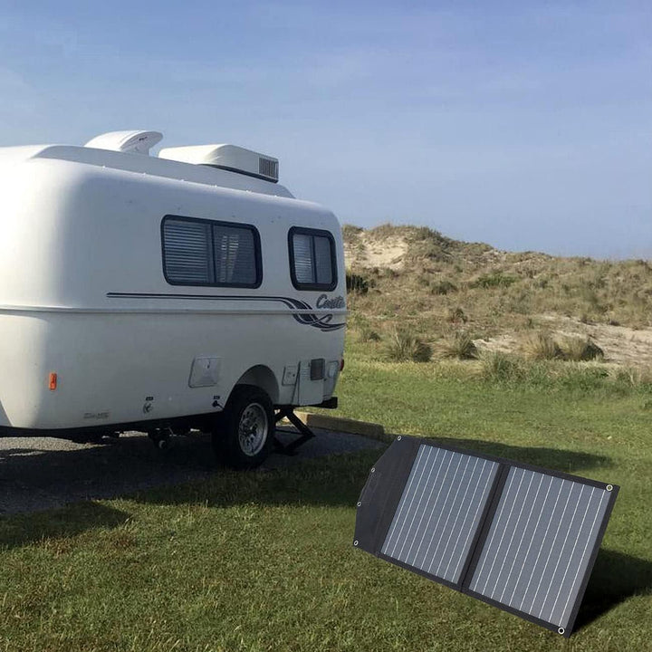 revolt Solar faltbar: Faltbares Solarpanel, 2 monokristalline Solarzellen, MC4-komp., 50 W (Faltbare