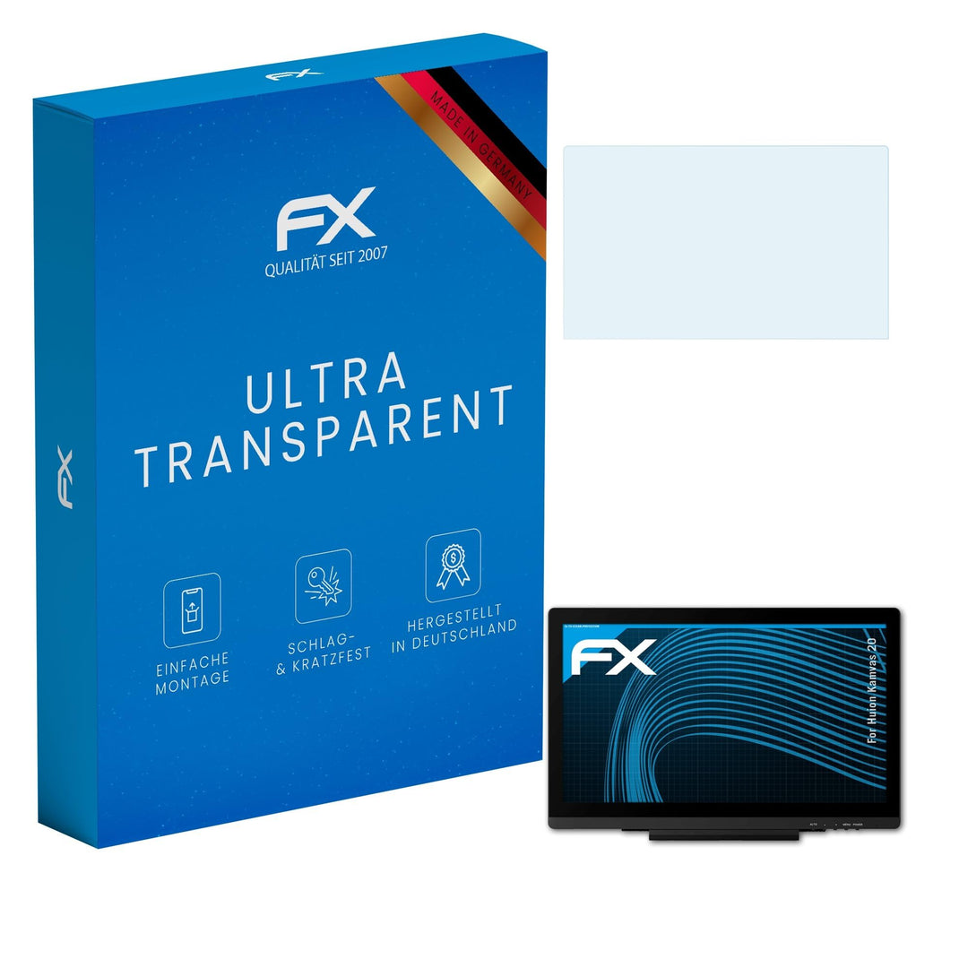 atFoliX Schutzfolie kompatibel mit Huion Kamvas 20 Folie, ultraklare FX Displayschutzfolie (2X)