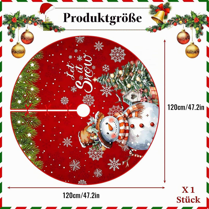 Shyllin Rot Weihnachtsbaum Decke, 120 cm Plüsch Weihnachtsbaum Rock,Christbaumdecke Rund, Weihnachts