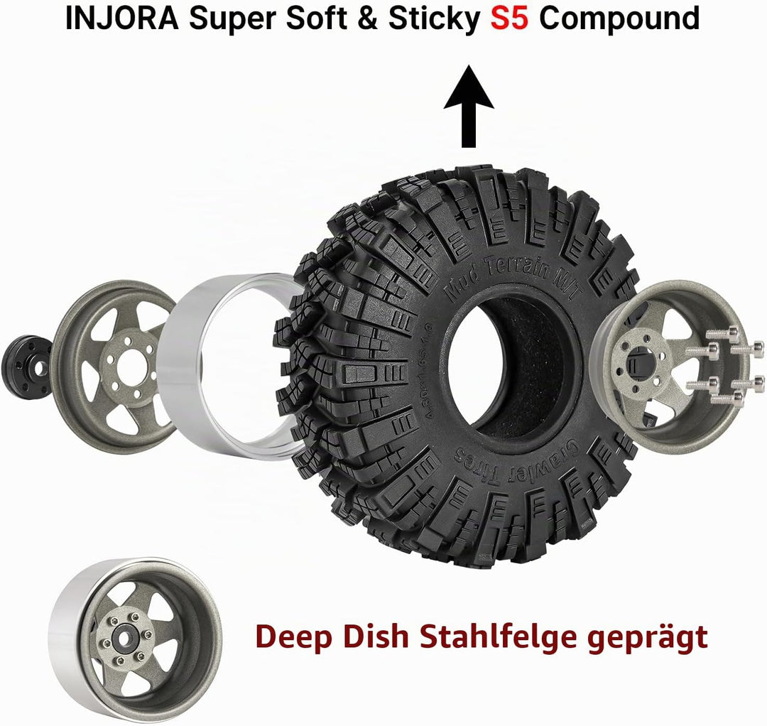 INJORA 1.9 Schlamm Reifen Sat Offset -8.9mm Beadlock Felge für 1/10 RC Crawler Auto Axial SCX10 9004