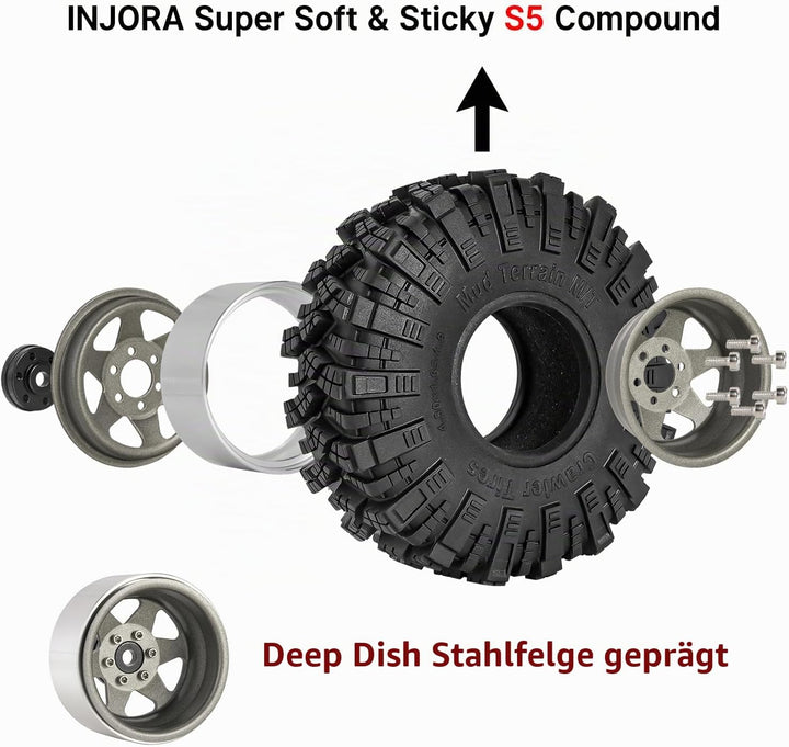 INJORA 1.9 Schlamm Reifen Sat Offset -8.9mm Beadlock Felge für 1/10 RC Crawler Auto Axial SCX10 9004