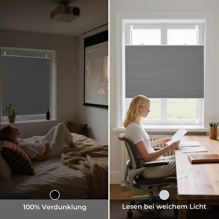 Allesin Wabenplissee ohne Bohren - Verdunklungsplissee 100% Blackout,Grau-weiss 45x80 cm Thermo &amp; Sc