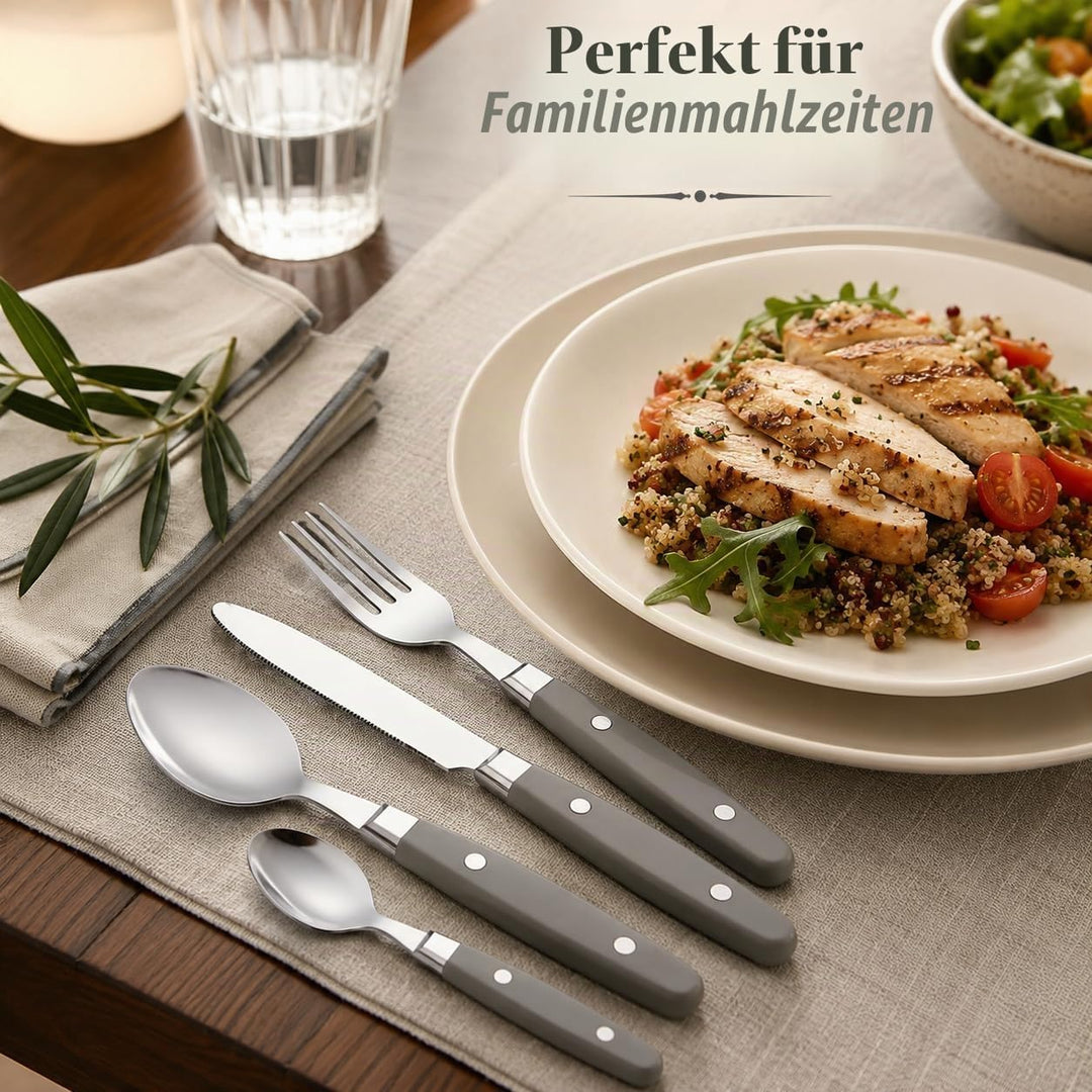 EXZACT Besteckset 24-teilig Edelstahl - mit Niet-Bastelgriffen/Besteck im Retro-Stil - 6 x Essgabeln