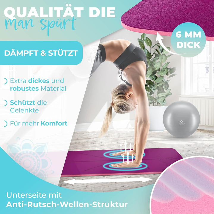 KESSER® Gymnastikmatte mit Tragegurt rutschfest TPE Yogamatte Gepolstert & rutschfest Fitnessmatte,