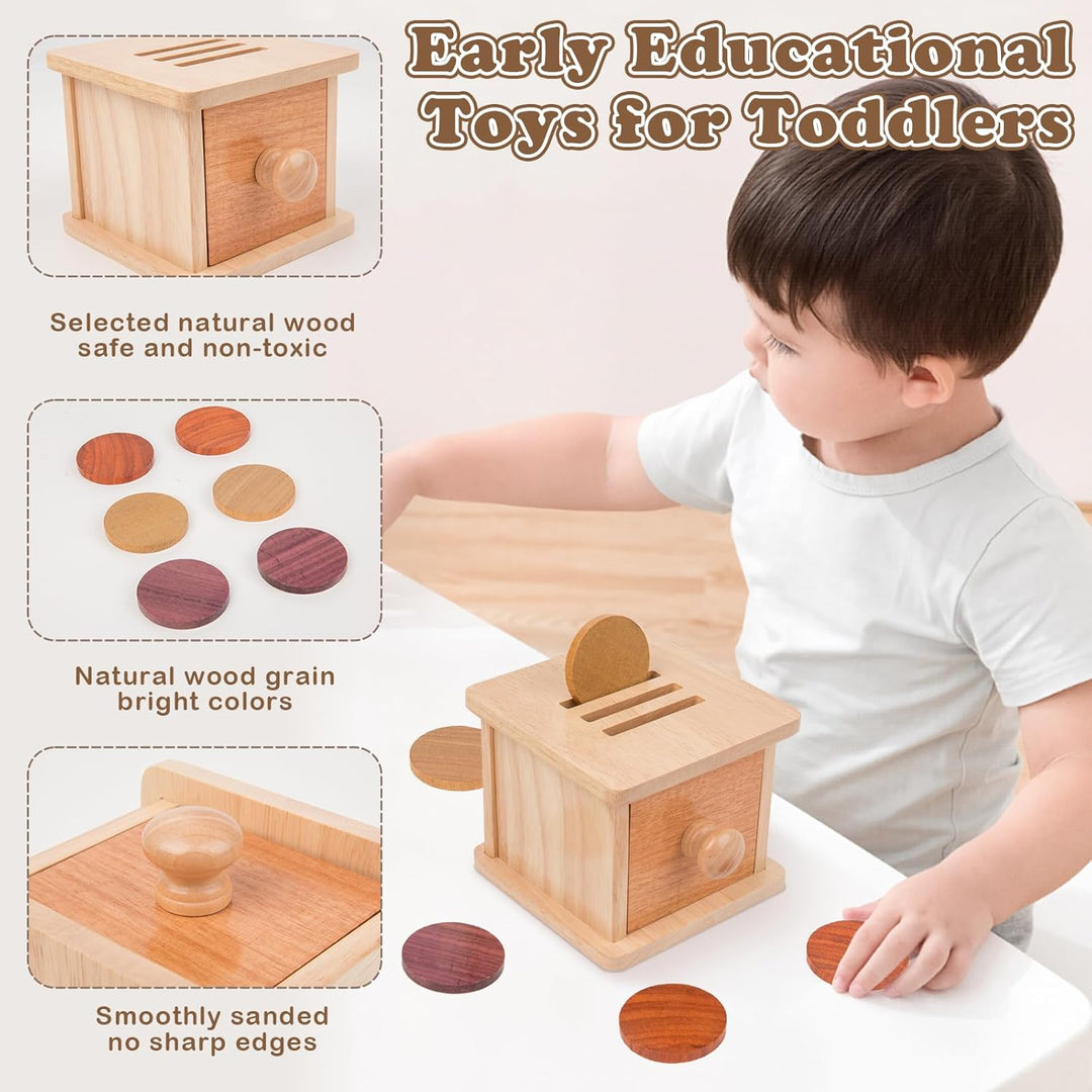 Adena Montessori Münzbox Holz für Babys – 2-in-1 Motorikspielzeug ab 6 Monate – Lernspielzeug für Fe