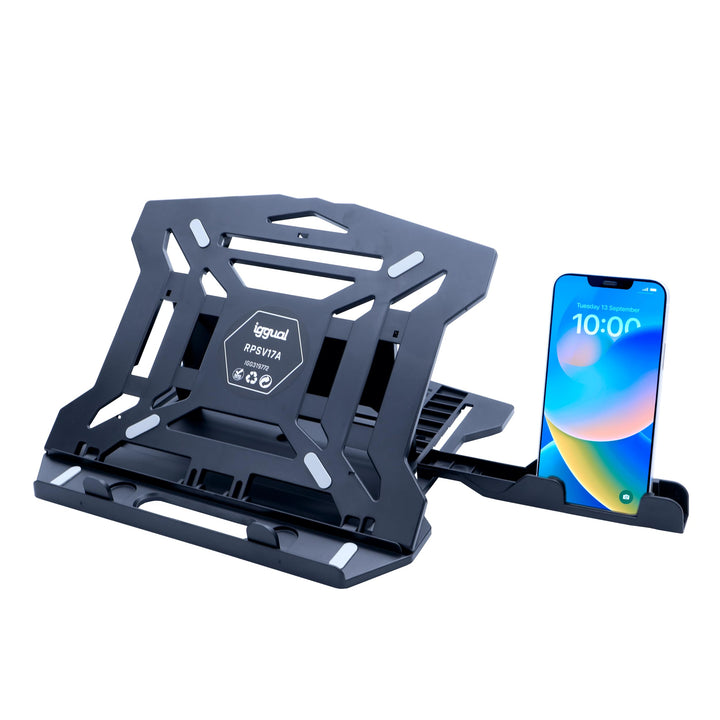 iggual Laptop-Ständer bis 43,2 cm (17 Zoll), mit 8 Neigungswinkeln, ergonomisch, faltbar, mit Handyh