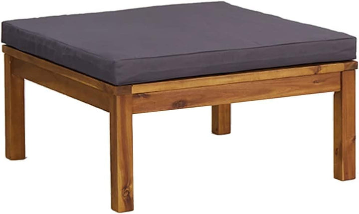 vidaXL Akazienholz Massiv Fusshocker mit Dunkelgrauem Kissen Gartenhocker Sitzhocker Fussbank Hocker