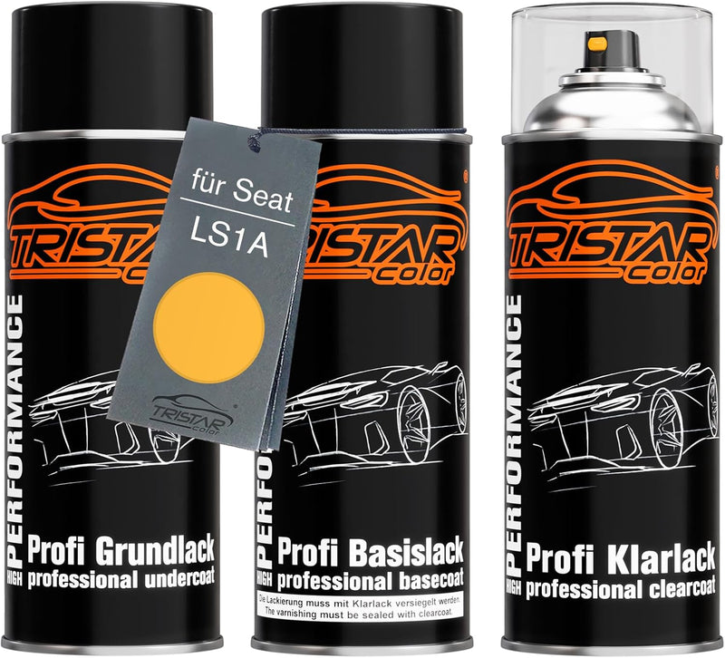 TRISTARcolor Autolack Spraydosen Set für Seat LS1A Amarillo Crono/Cronogelb Grundlack Basislack Klar