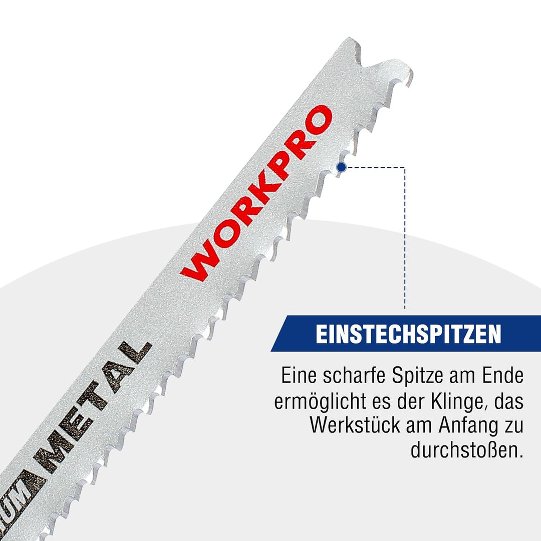 WORKPRO Professional Stichsägeblätter Set, 25tlg.T-Schaft Stichsägeblätter aus HSS/BIM/HCS für Holz,