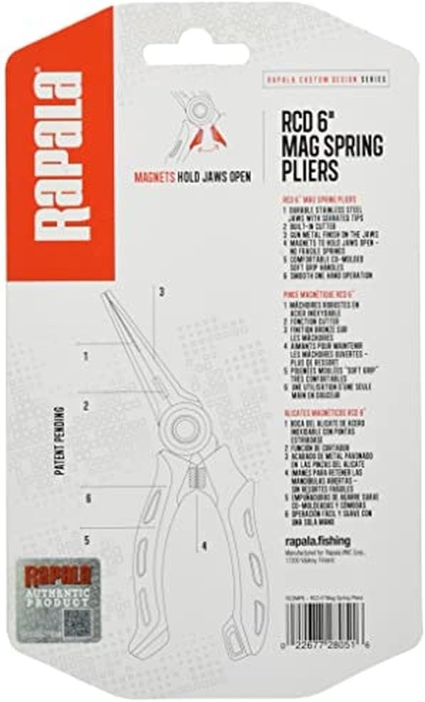 Rapala Unisex-Adult Angelzange RCD Mag Spring Pliers-Angelzubehör mit Edelstahlbacken-Magnetisch-Erg