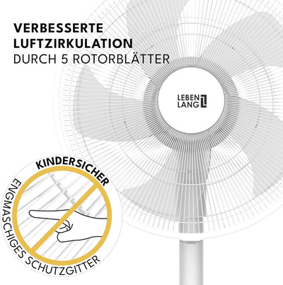 LEBENLANG Stand Ventilator leise - Mit Fernbedienung & LED-Display & 5 Modi I Oszillierend Energiesp