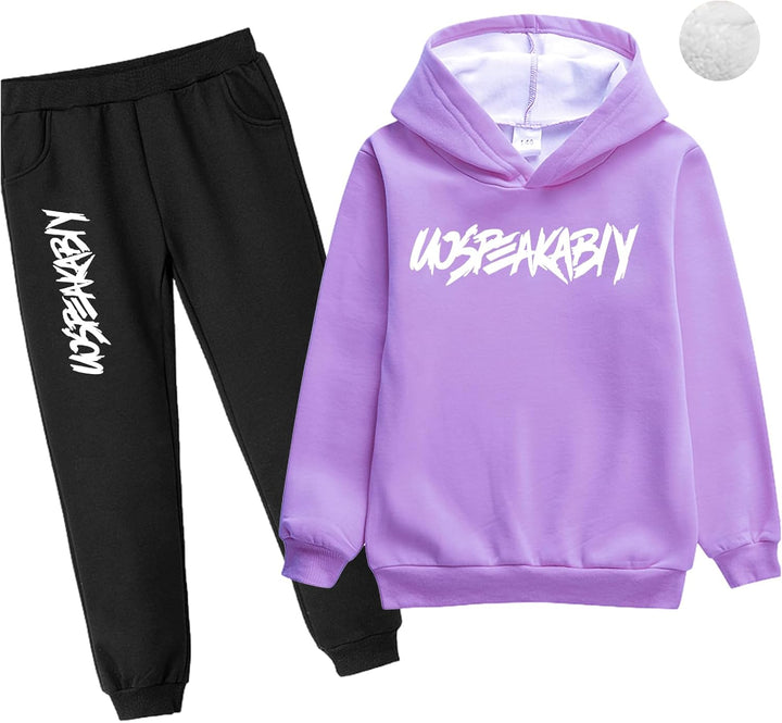 Jungen Hoodie Trainingsanzug Sweatshirt Top und Hose Kleidungsset 2-15 Jahre 8-9 Jahre Violett Pelzg