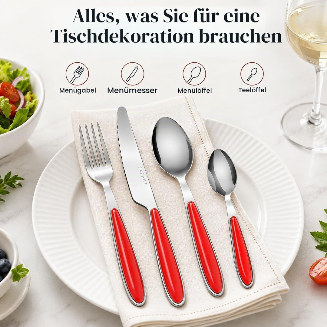 Exzact Rostfrei Stahl Besteck Set EX07 Rot 16st, Rot 16st