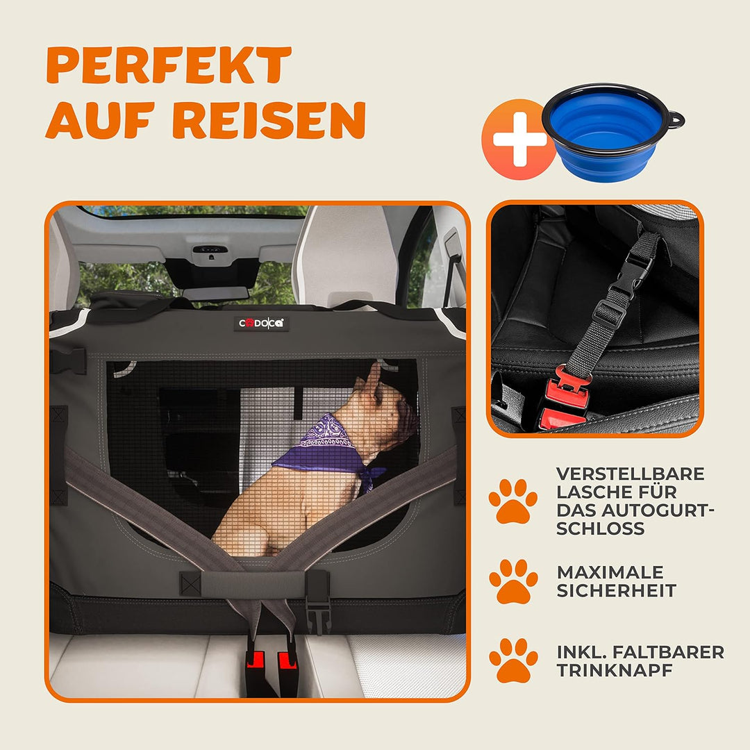 CADOCA® Hundebox Hundetransportbox faltbar robust M 60x42x44cm atmungsaktiv Transporttasche Haustier