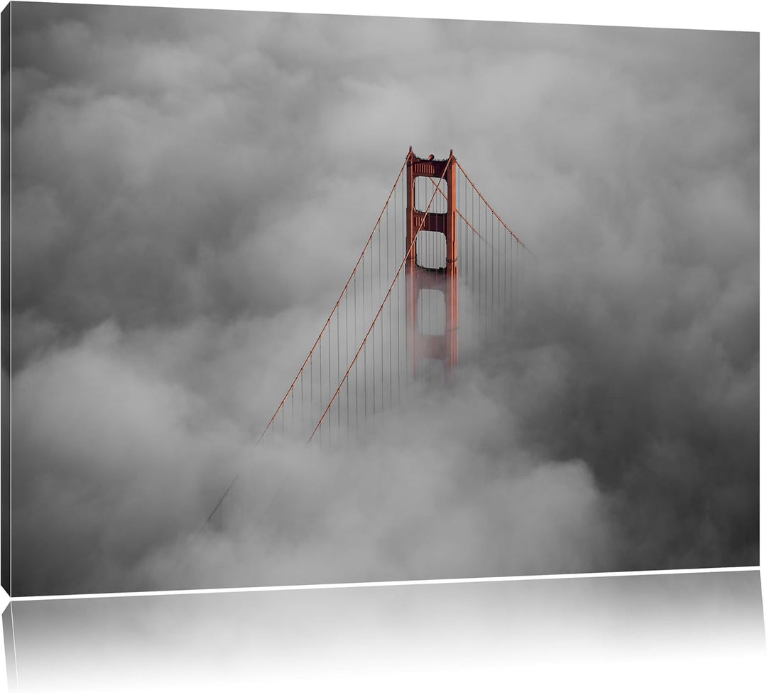 Pixxprint Golden Gate Bridge über Den Wolken B&W Detail, Format: 100x70 auf Leinwand, XXL riesige Bi