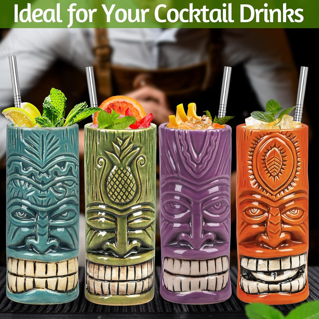 SuproBarware Tiki Tassen Set von 12 - Grosse Cocktail Tiki Gläser Hawaii Party Niedlich Exotische Co