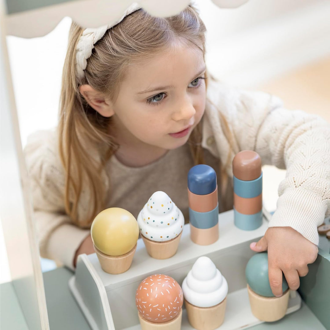 FLEXA Eisladen Kinder Holz | Eisdiele für Rollenspiele mit Einkaufsladen | Montessori Spielzeug ab 2