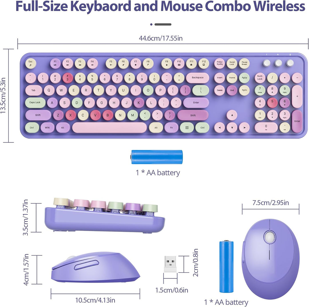 SOLIDEE Kabellose Tastatur- und Maus-Kombination, Retro-Schreibmaschinen-Design, 2.4GHz Runde Tasten