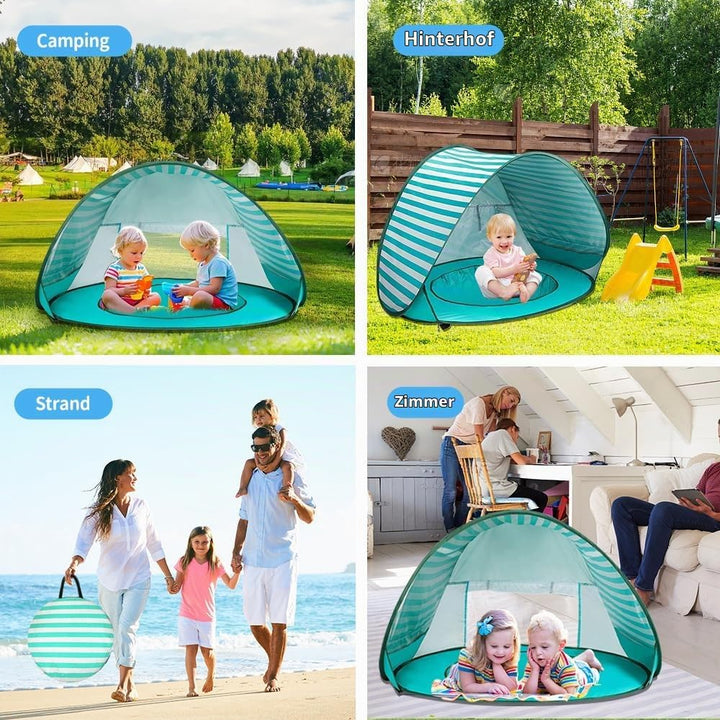 Strandmuschel Pop Up, Baby Strand Zelt mit Trennbarer Pool, UV-Schutz 50+, Strandmuschel Baby, Stran