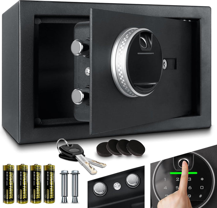 ONBEST elektr. Tresor, Safe mit Fingerabdruck, Zahlen code & Schlüssel – Safe aus Stahl mit 2 Schlie
