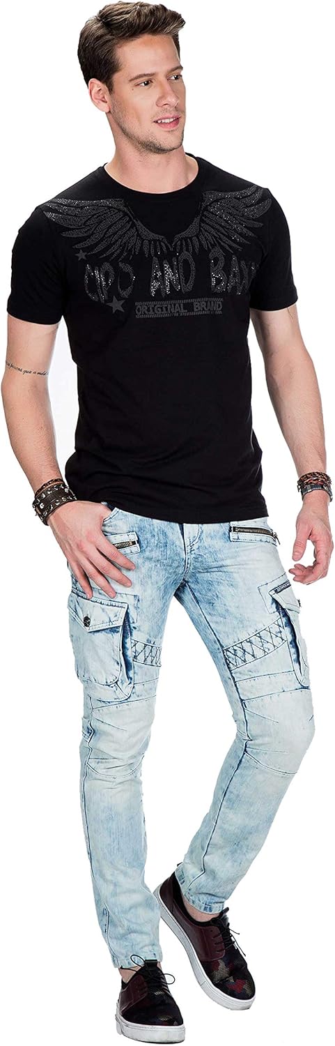 Cipo &amp; Baxx Herren Cargohose | Biker Streetwear Denim | Cargotaschen, Reissverschluss Detail, Stretc