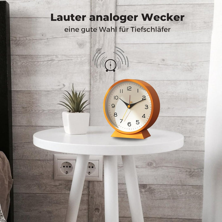 Tyme Wecker Analog, Ohne Ticken, Analog Tischuhr Nachttischuhr Alarmwecker, Modischer Runder Metall