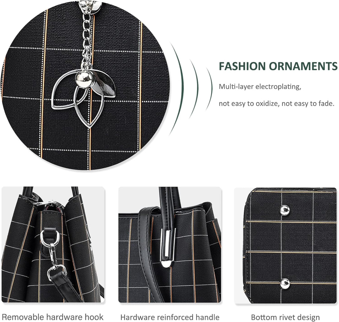 NICOLE & DORIS Damen Handtasche Mittelgross Elegant Handtaschen Karierte Tasche PU Leder Schultertas