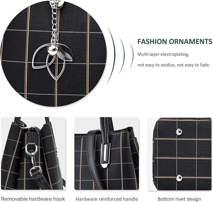 NICOLE & DORIS Damen Handtasche Mittelgross Elegant Handtaschen Karierte Tasche PU Leder Schultertas