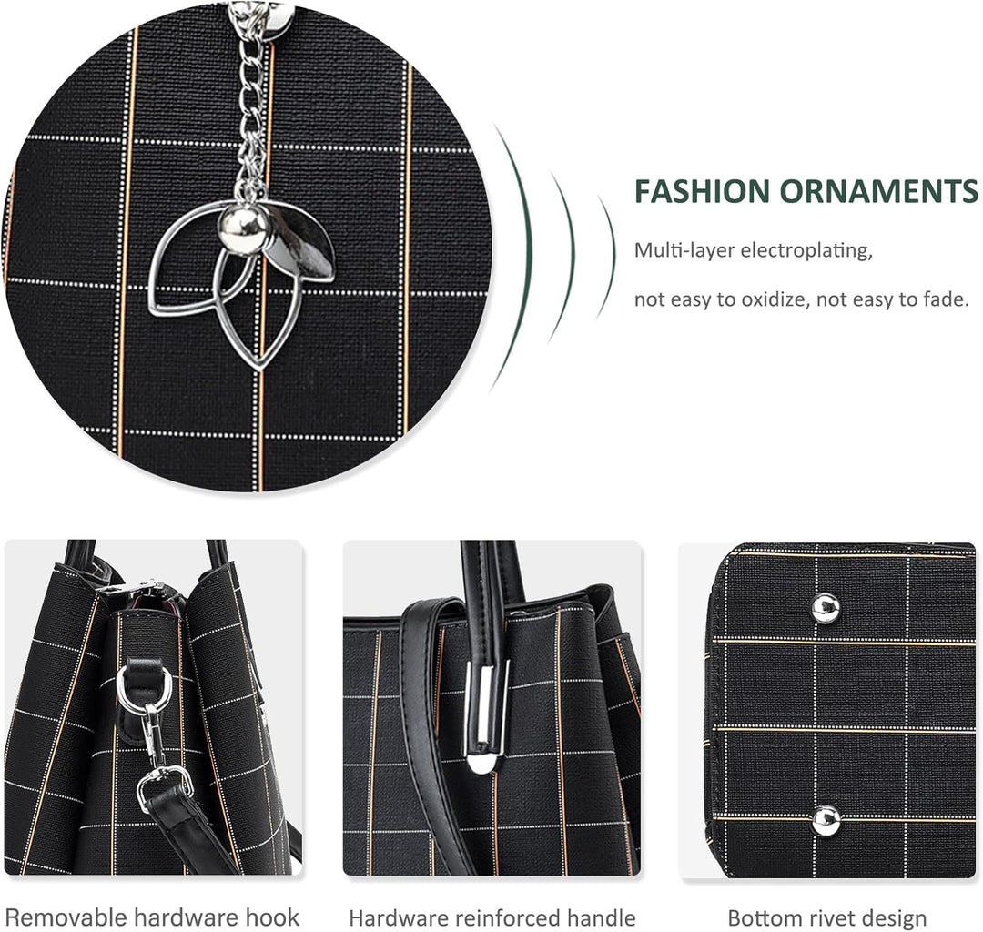 NICOLE & DORIS Damen Handtasche Mittelgross Elegant Handtaschen Karierte Tasche PU Leder Schultertas