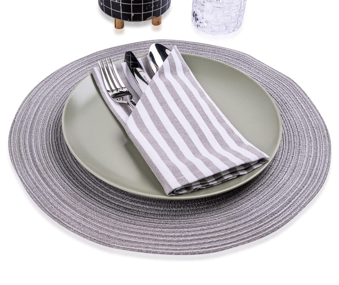 mon bijou® - 6 angenehm weiche Stoffservietten grau-weiss gestreift I 100% Baumwolle I 45 x 45 cm I