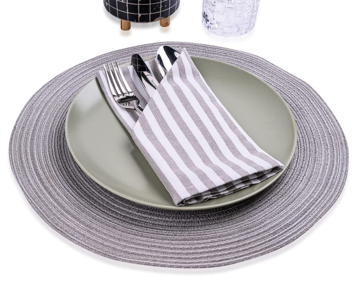mon bijou® - 6 angenehm weiche Stoffservietten grau-weiss gestreift I 100% Baumwolle I 45 x 45 cm I