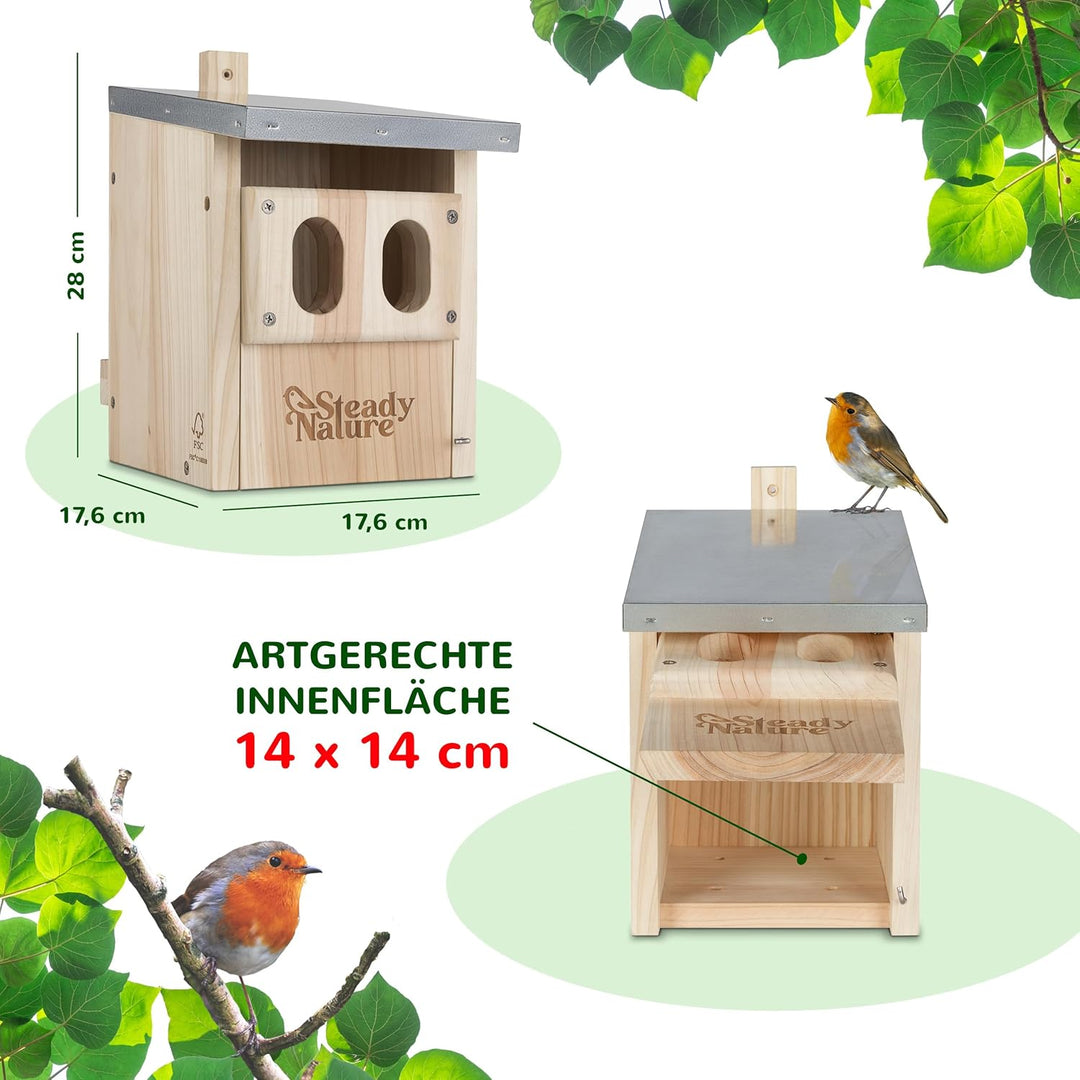 Steady Nature Nistkasten Rotkehlchen - Nistkästen für Vögel für draussen wetterfest - Halbhöhle Voge