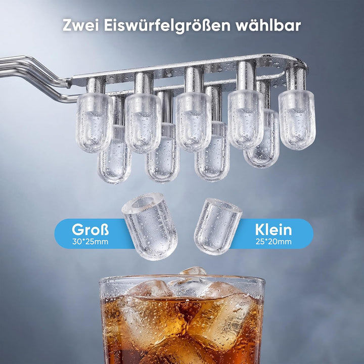 Eiswürfelmaschine Klein mit 1,2 Liter Wassertank 9 Würfel in 6 Minuten fertig Schwarz Ice Maker mit