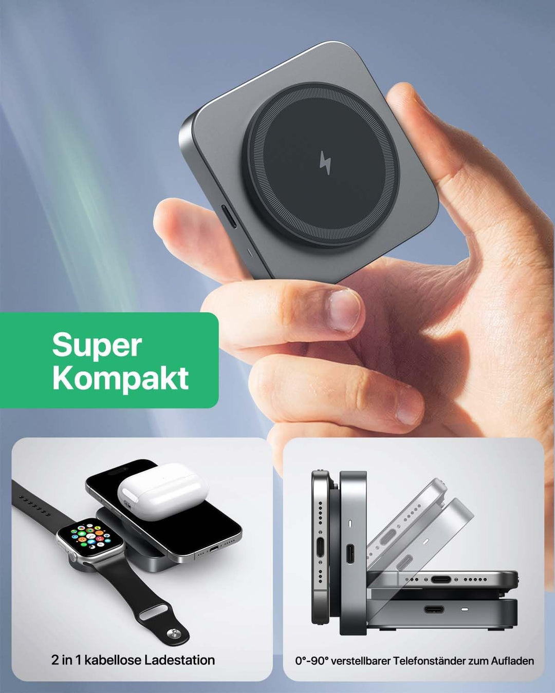 Mag-Safe Ladestation,Tragbares Ladegerät für Apple Watch und iPhone, induktive Ladestation Reisen ko