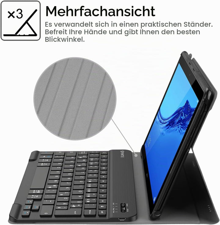 Fintie Bluetooth QWERTZ Tastatur Hülle für Huawei MediaPad T5 10,1 Zoll 25,6 cm - Ständer Schutzhüll