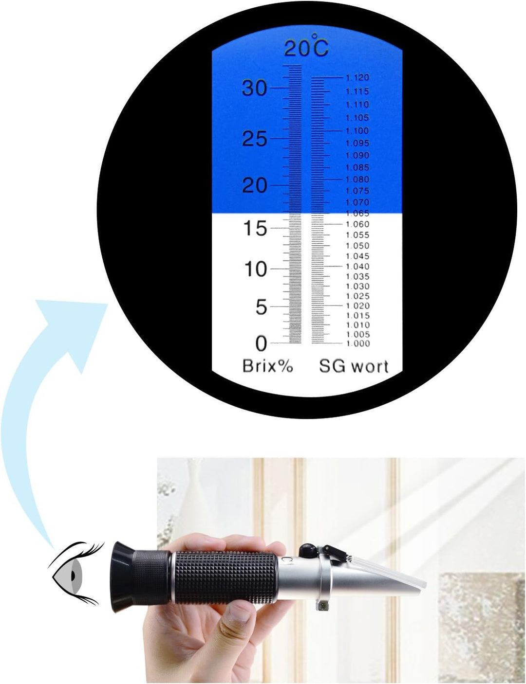 Refraktometer Bier Würze Refraktometer, Dual-Skala - SG 1,000–1,120 und Brix 0–32% für Bierwürze SG