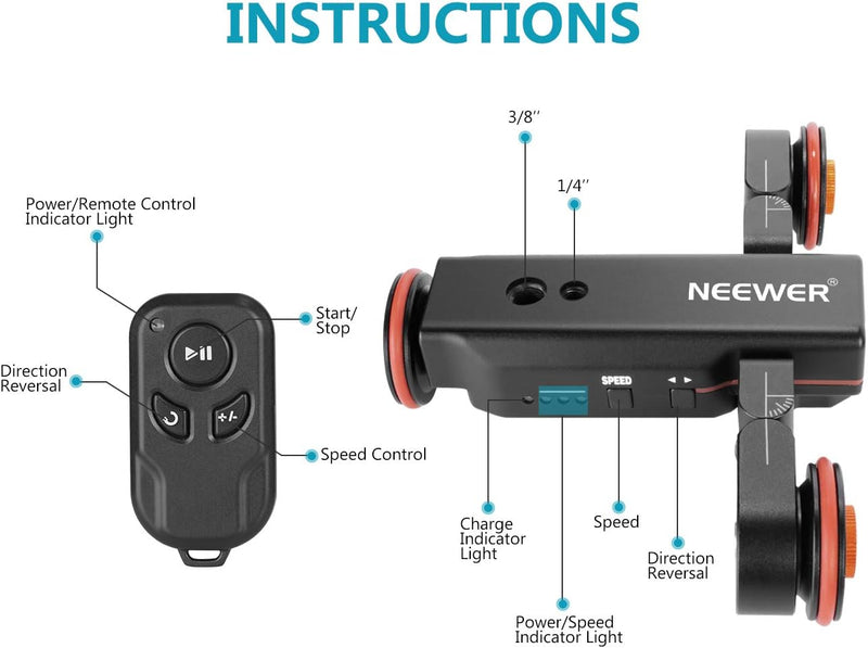 NEEWER 3 Räder Drahtloser Videokamera Stativ Dolly,3 Gang Motorisierte Elektrische Schiene Dolly Aut